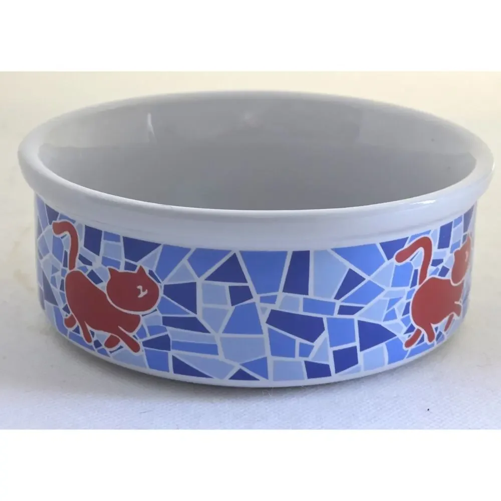 Cat Bowl-Food or Water-Blue Mosaic Design-Cats-Cute-Small